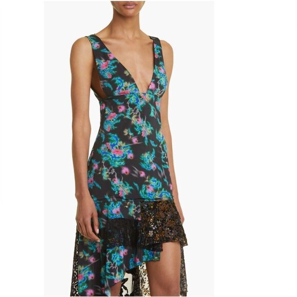 MACCAPANI Katie High Low Dress, Black Blue Floral, Size Large (8), Designer, NWT - Picture 5 of 11